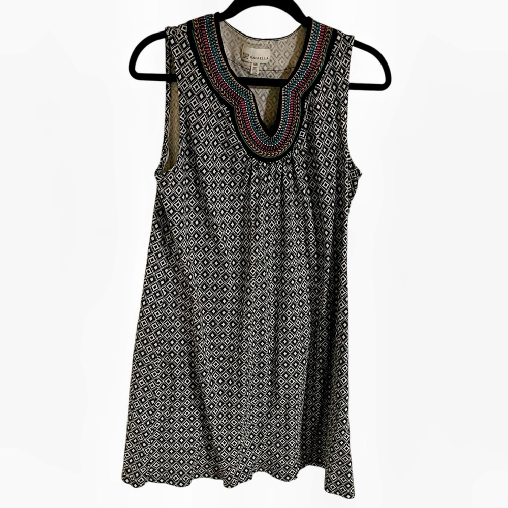 Rafaela black white diamond 100% cotton sleeveless dress large L
